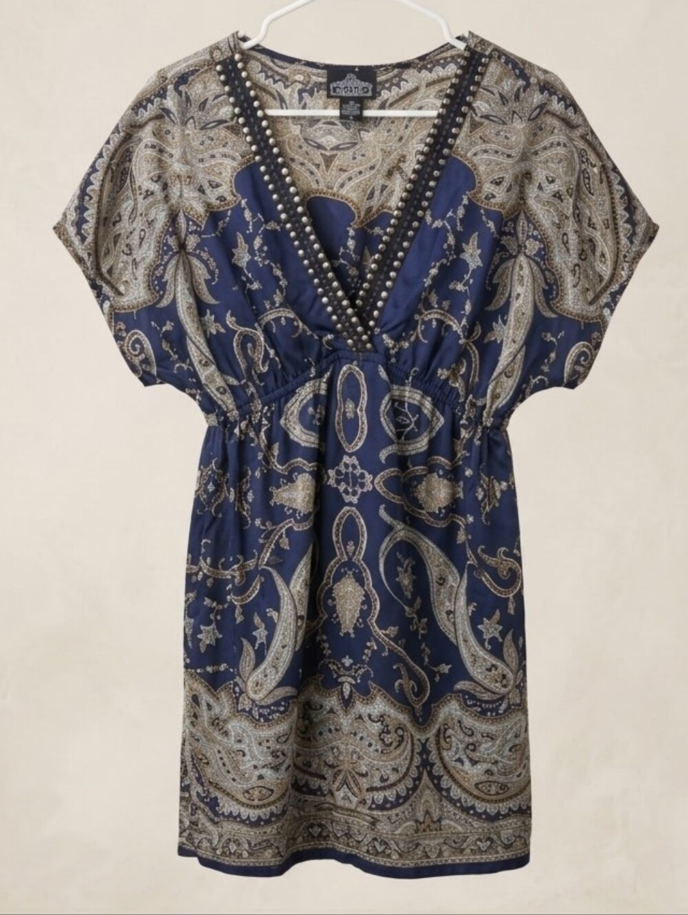 Paisley Mini Dress in Blue & Cream Like New